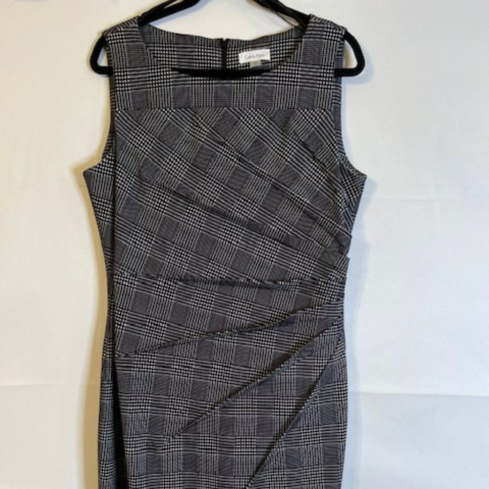 Calvin Klein Women's Sheath Dress Size 14 Black White Plaid Sleeveless